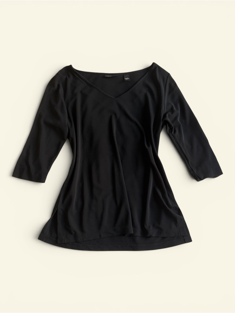 Valerie by Valerie Stevens Petite Black V-Neck 3/4 Sleeve Vintage Y2K Top Size L